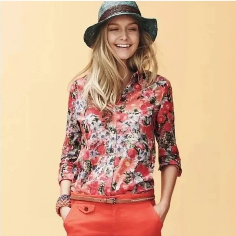 Anthropologie HD In Paris Hanalei Floral Top Button Down 3/4 Sleeve Blouse - Picture 1 of 8